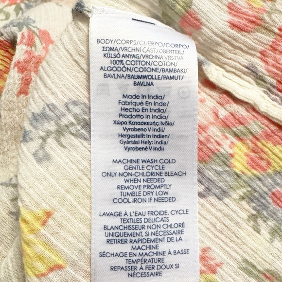 Chaps Cream 3/4 Sleeve Lighweight Boho Relaxed Buttoned Floral Pullover Blouse - Picture 8 of 9